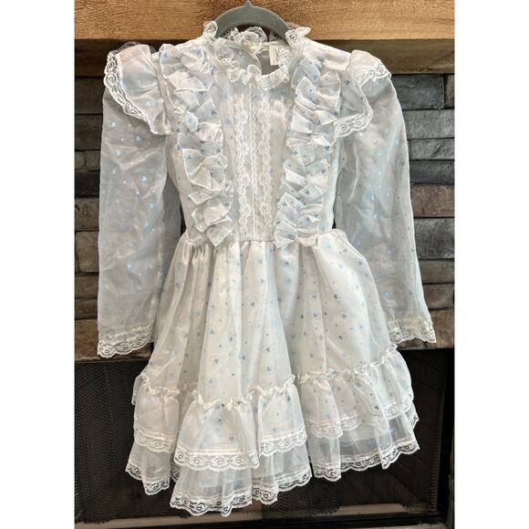 Girls Vintage MISS QUALITY Pageant Ruffles Tie HEARTS Dress Size 7 *A2 - Picture 1 of 5